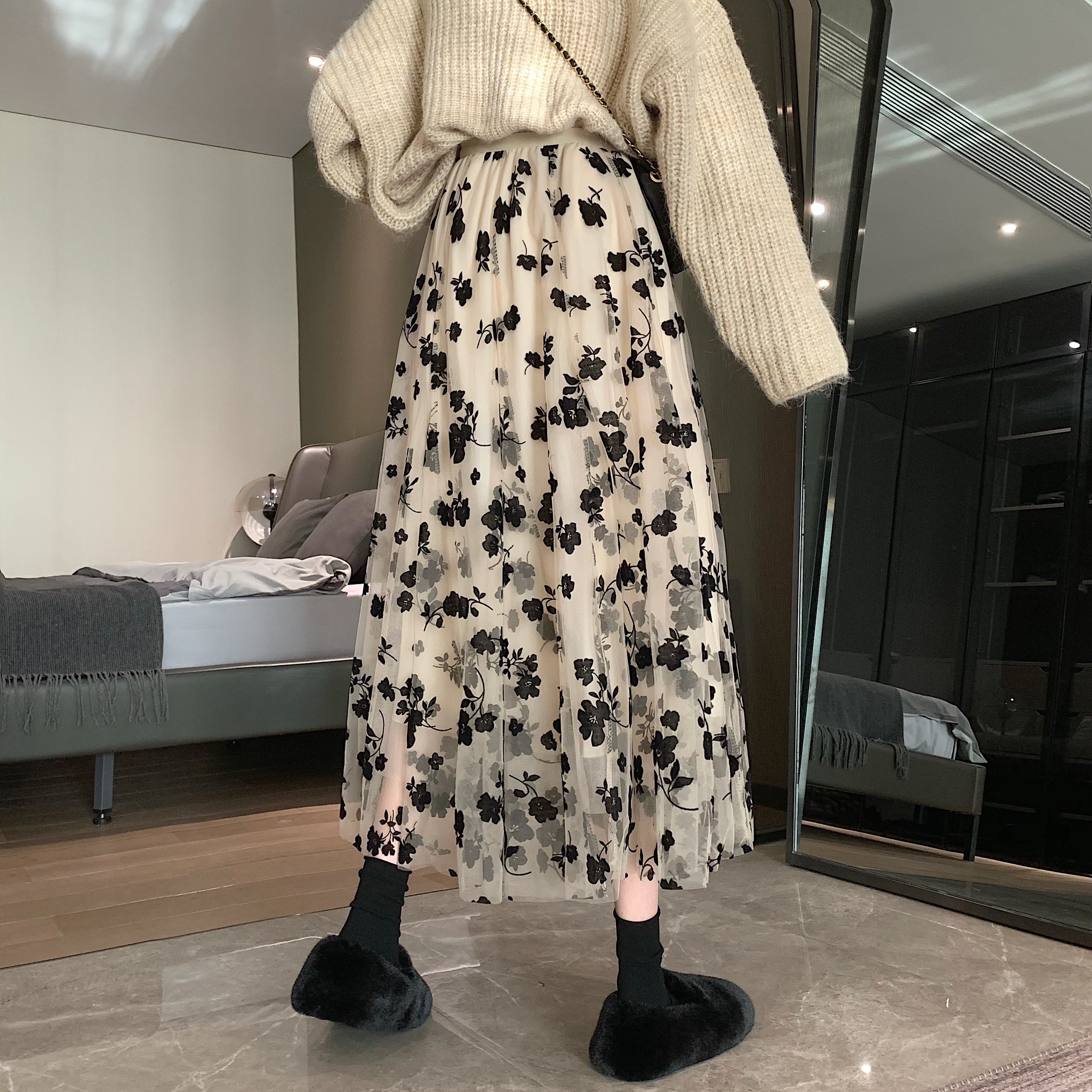 Chân váy dài dáng chữ A lưng cao phối lưới thêu họa tiết hoa thời trang xuân hè phong cách Hàn Quốc cho nữ 2021 | BigBuy360 - bigbuy360.vn