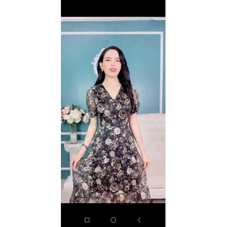 Đầm hoa nhí cổ V