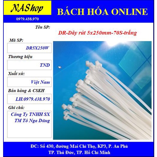 NaShop - Dây rút đen trắng 20cm,25cm,30cm,40cm,50cm tốt