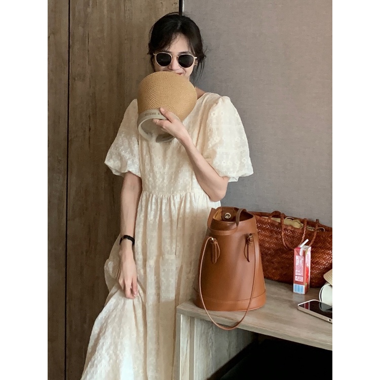 Váy đầm babydoll tay bồng màu be nhạt phong cách thanh lịch - Mao Tử Store