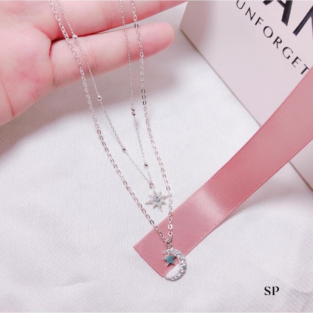 DÂY SAO KÉP LIỀN MẶT TRĂNG SAO - VÒNG CỔ BẠC