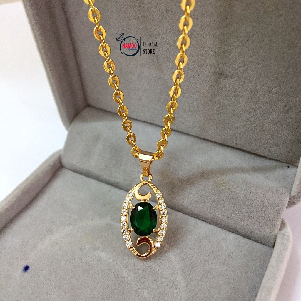 Dây Chuyền Nữ Đính Đá V862 Mặt Dây Xanh lá Kết Hợp Dây Xích 45cm