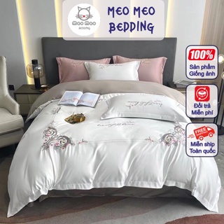 Bộ chăn ga gối phi lụa hoàng gia - bộ 4 món nhập khẩu cao cấp - meo meo bedding