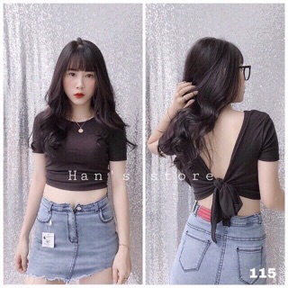 Áo hở lưng cột nơ croptop có mút ngực
