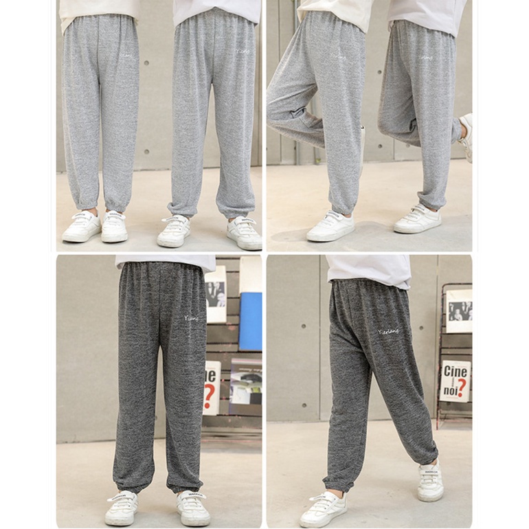 [LF.VN] Quần Dài Thể Thao Dáng Rộng Bằng Lụa Lạnh Thời Trang Xuân Thu Cho Trẻ Em 100cm - 150cm