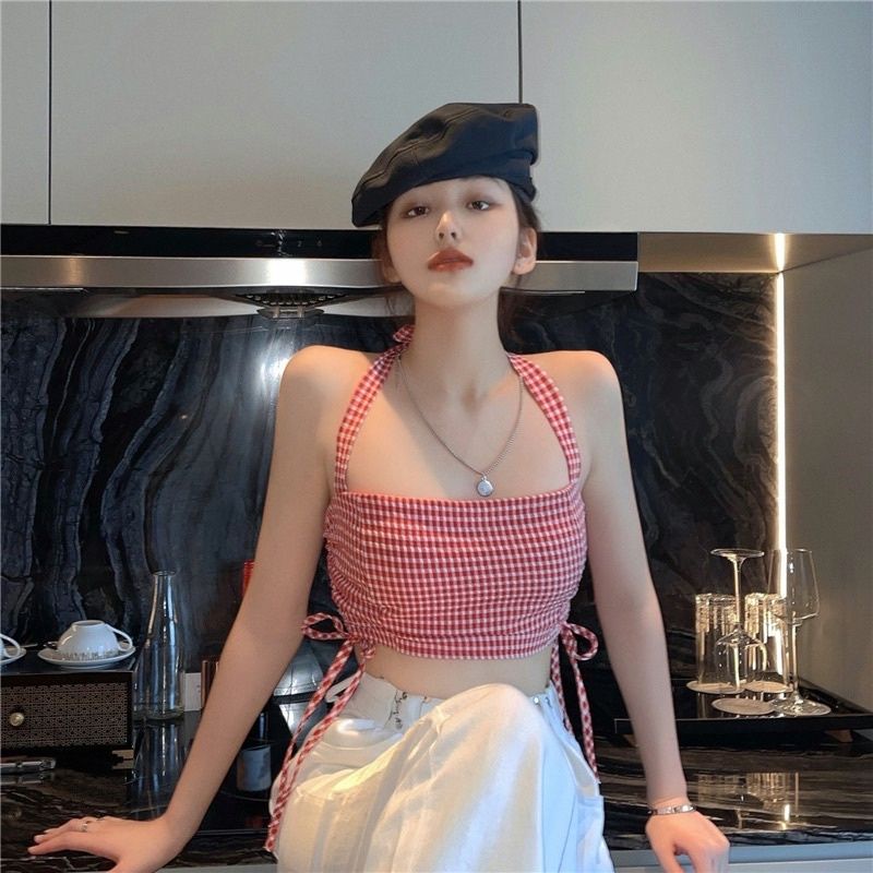 Áo cột nơ rút dây caro siêu hót