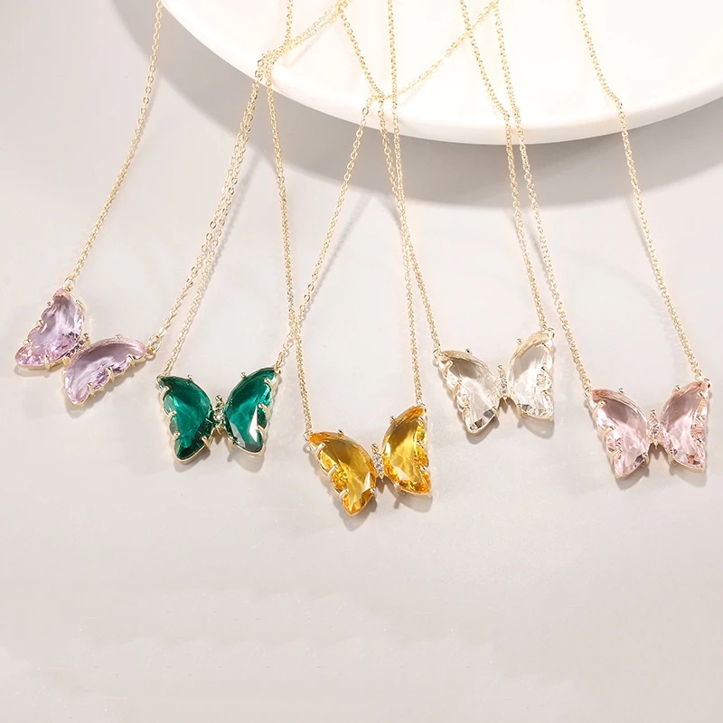 Dây chuyền choker mặt hình bướm đính đá pha lê giả bằng thủy tinh thời trang Hàn Quốc làm quà Valentine cho bạn nữ
