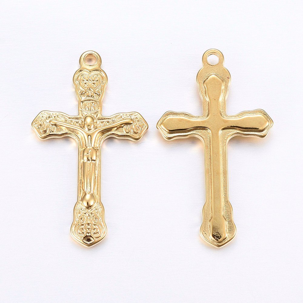 1-10 Mặt Vòng cổ Hình Thánh Giá Bằng Thép Không Gỉ 304 Mạ Vàng Chất Lượng Cao Cho Nam