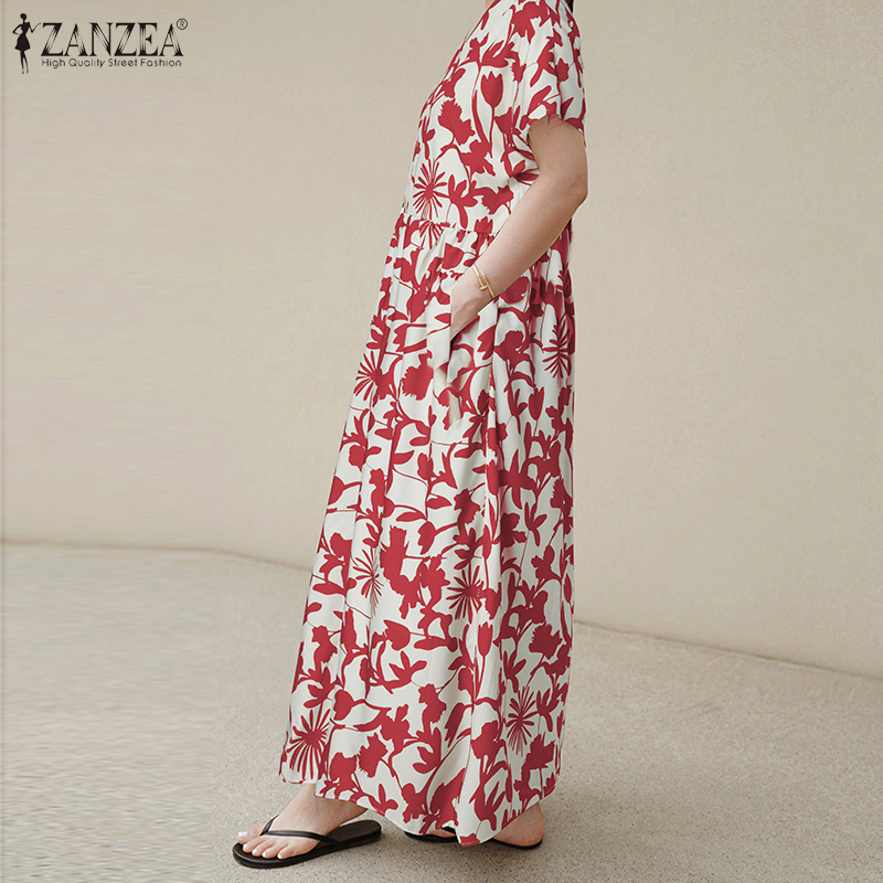 Đầm ZANZEA tay ngắn in hoa phối túi bên thời trang cho nữ | BigBuy360 - bigbuy360.vn