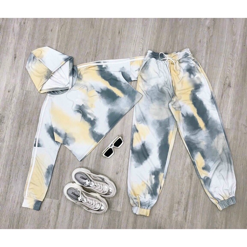 Set bộ thể thao loang màu áo from rộng quần jogger cao cấp cá tính