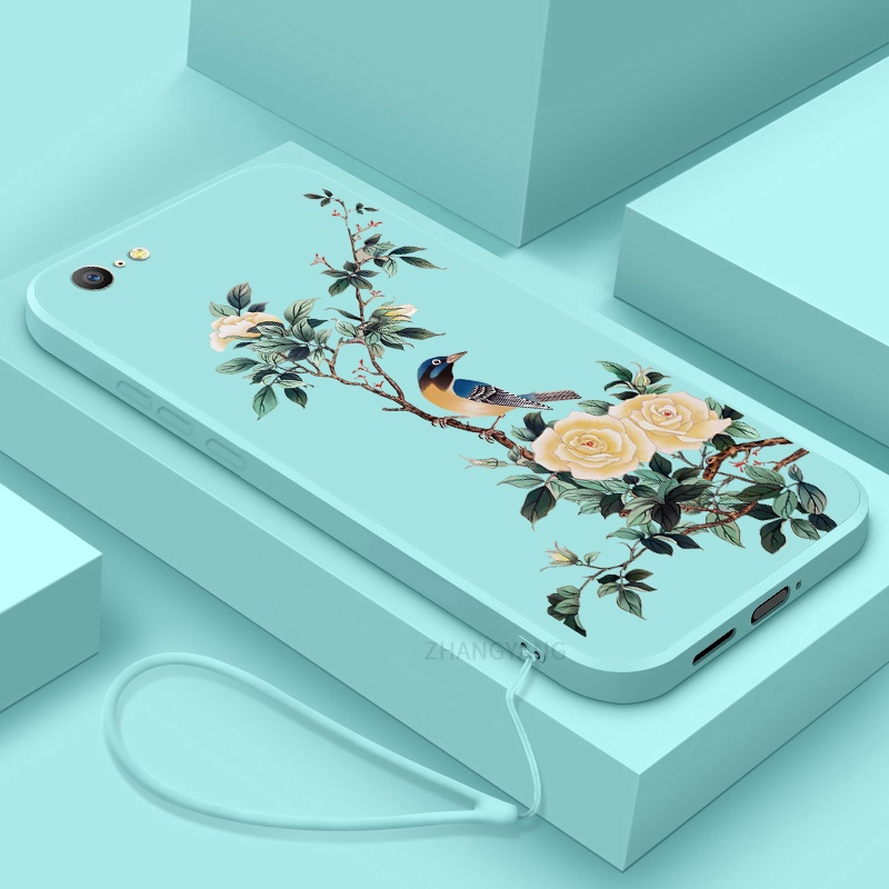 Ốp Điện Thoại TPU Mềm Họa Tiết Hoa Và Chim Có Dây Đeo Cho oppo a57