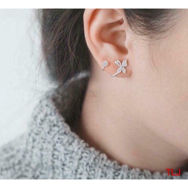 Bông tai bạc kẹp hình bướm