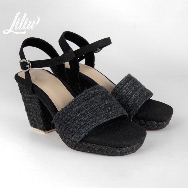 Sandal cói Liliw đế vuông cao 8cm quai gài kiểu giày công sở - Thảo Phương