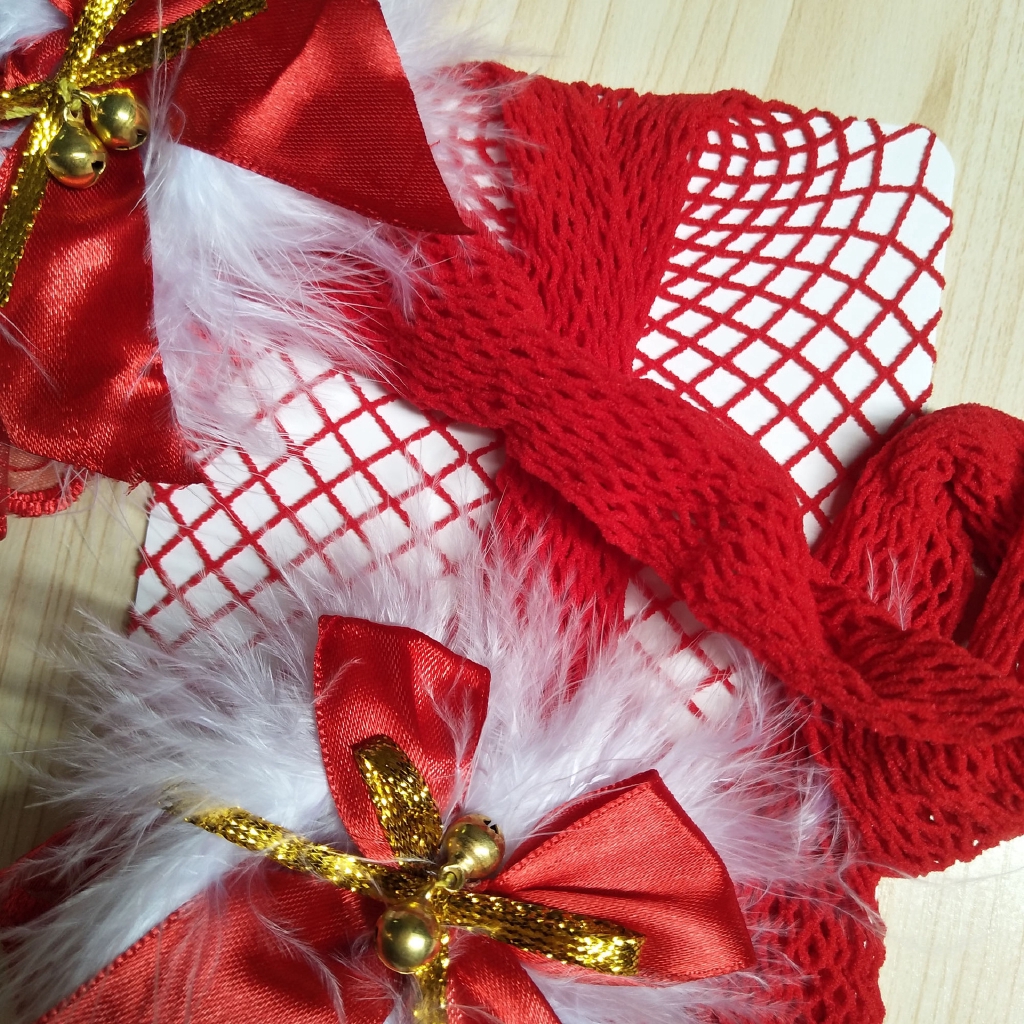 Đôi tất chân lưới đính nơ màu đỏ chủ đề Giáng sinh quyến rũ cho nữ