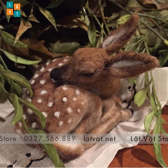 Bé Hươu Sao Ngủ Quên Làm Từ Len Chọc, có 2 kích thước kèm video hướng dẫn cách làm, DIY NEEDLE FELT SLEEPING FAWN