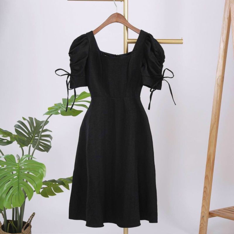 Đầm xòe tay ngắn kết nơ thanh lịch sang trọng