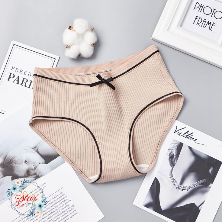 Quần lót nữ Muji cotton gân tăm phối nơ xinh F02