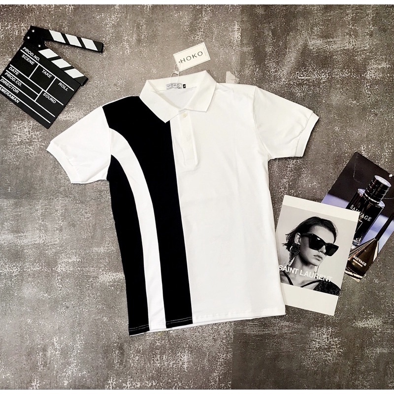Áo Polo nam cổ bẻ tay ngắn phối kẻ sọc thêu chữ cực chất form ôm dáng người chất vải cotton mát Quang_Luxury