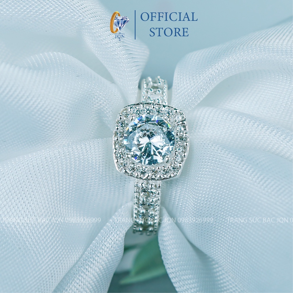 Nhẫn Nữ Bạc Ta JQN Nhẫn Đính Đá Vuông Trẻ Trung N32