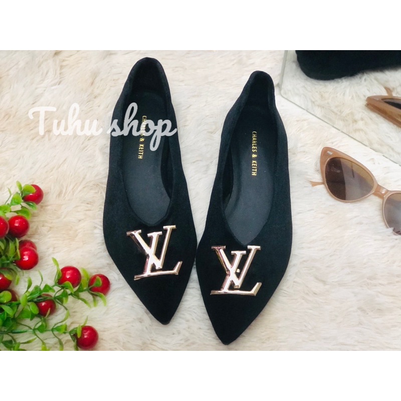 TuhuShop Giày bệt vải nhung LV mũi nhọn