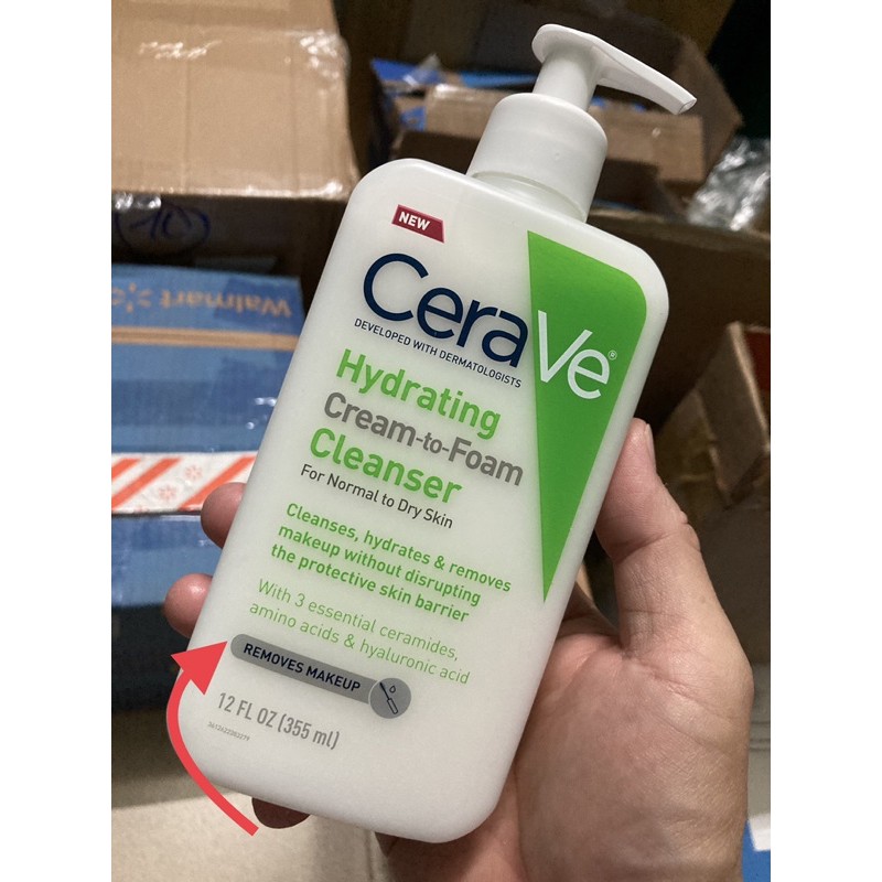 Cerave Hydrating Cream-to-Foam Cleanser Sữa rửa mặt Cerave kiêm tẩy trang Cerave chính hãng nhập Mỹ dường máy bay