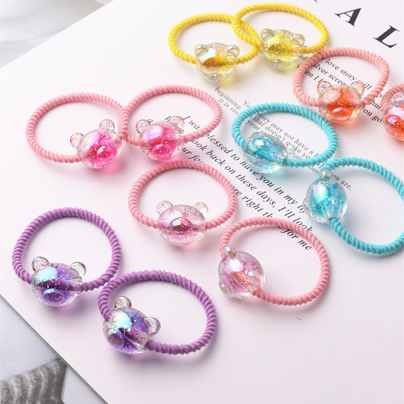 Set 2 Dây Cột Tóc Co Giãn Hình Gấu Hoạt Hình Dễ Thương Cho Bé Gái