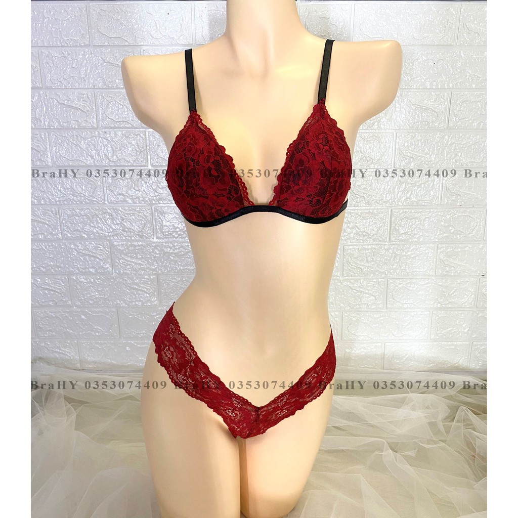 Bộ đồ lót ren Bralette đỏ hoa có mút mỏng mang cực thoải mái, đường may tỉ mỉ hàng thiết kế BRAHY 143
