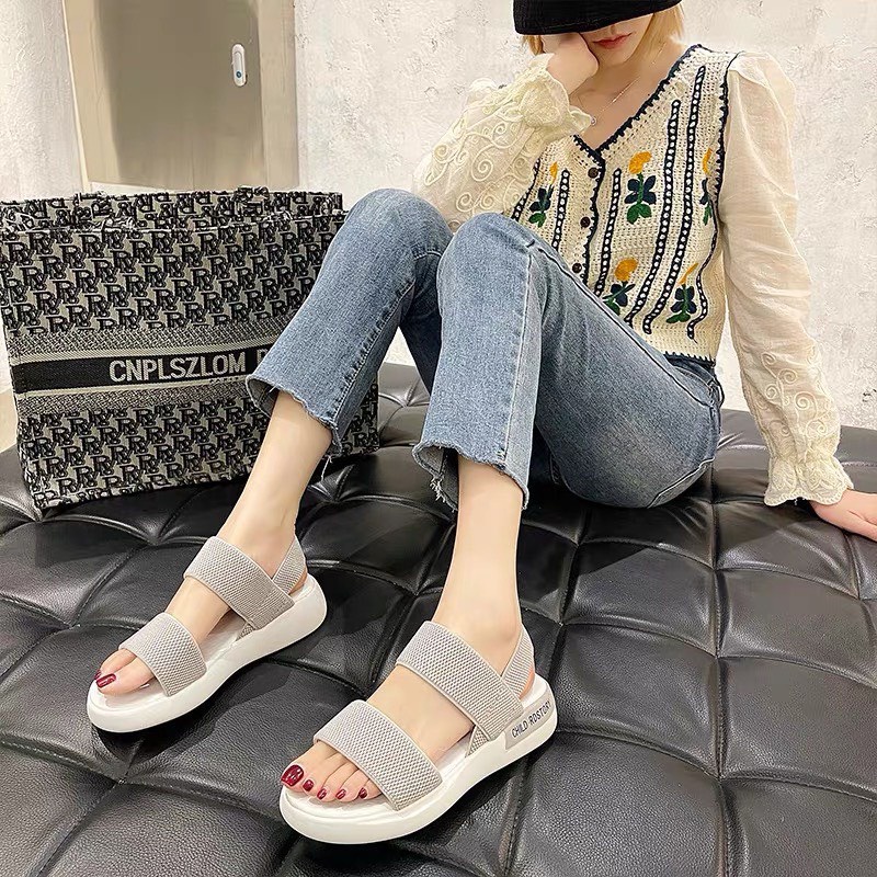 Sandal quai 2 cầu chun co giãn bản to ôm chân đế trắng - 3P
