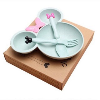 Khay ăn dặm Mickey lúa mạch kèm thìa dĩa cho bé