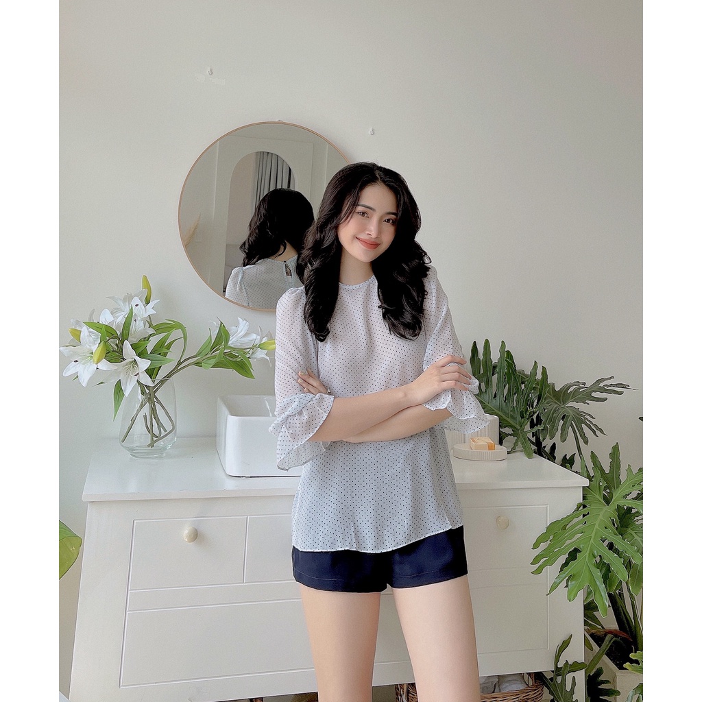 FEMEI Áo voan cổ tròn tay lỡ