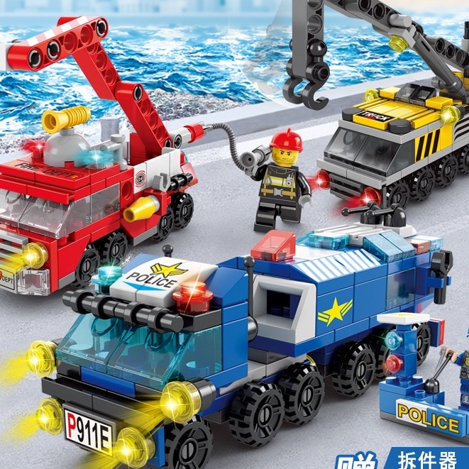 logo xếp hình Bộ Đồ Chơi Lắp Ráp Xe Cứu Hỏa Dành Cho Trẻ Em