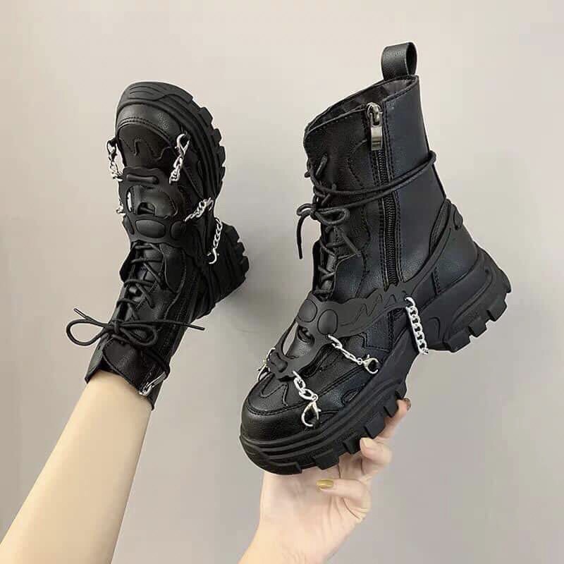 (ORDER)GIÀY BOOTS bốt ullzang cá tính dây xích ngầu chất thời trang đi học chụp ảnh