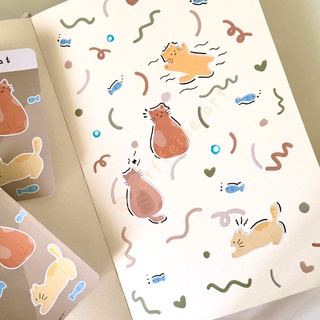 Set sticker 4 mèo mập và cá