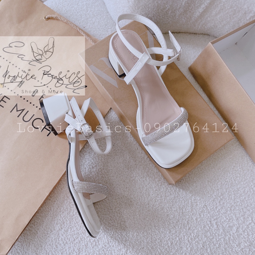 SANDAL CAO GÓT LOVIIE BASICS - GIÀY THỜI TRANG QUAI NGANG ĐÍNH ĐÁ - GUỐC NỮ MŨI VUÔNG 5 PHÂN G220920