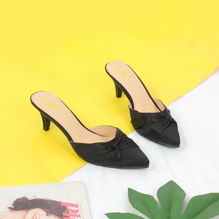 LiB - Dép Sục Cao Gót Nữ Thời Trang 5cm Vải Lụa S534 Kem