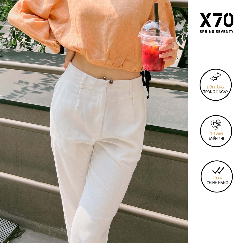 Quần Linen Nữ Trơn Kiểu Dáng Ống Suông Lưng Chun Thiết Kế Dây Đai Thắt Lưng Thời Trang X70 - 05630001