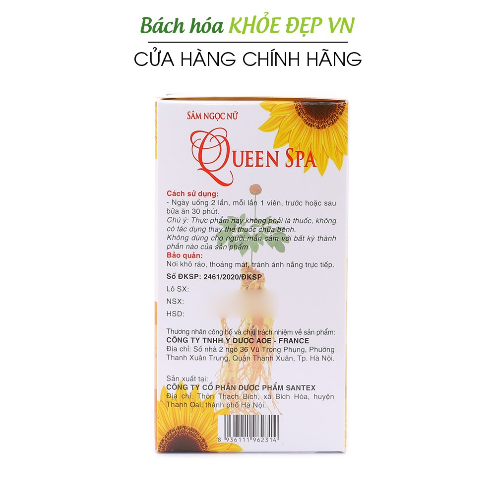 Viên uống đẹp da Sâm Ngọc Nữ QueenSpa bổ sung Collagen giảm nám sạm da - Chai 30 viên