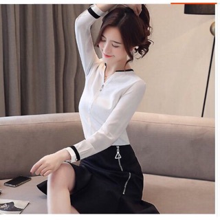 Áo cổ trụ phối viền