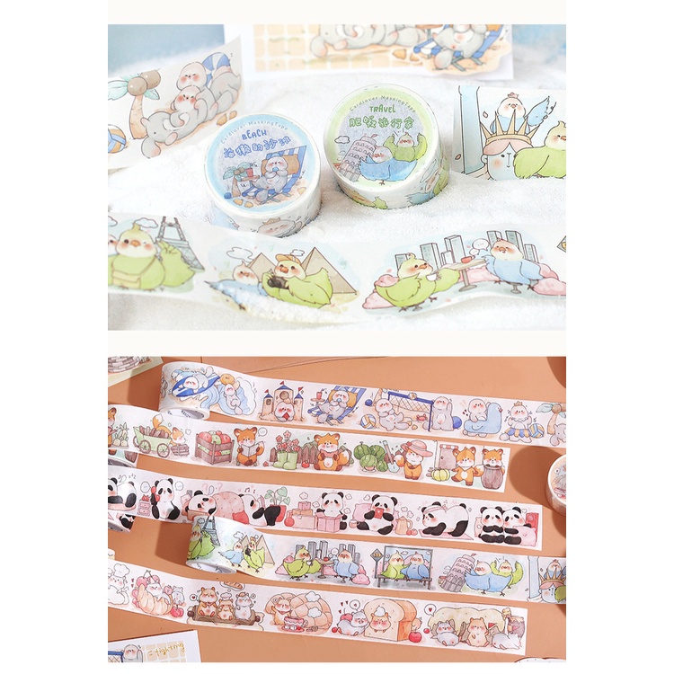 Washi Tape Cute Hoạ Tiết Hình Thú Gấu Thỏ Dễ Thương Dán Sổ Tay Decor Trang Trí Bullet Journal WS21