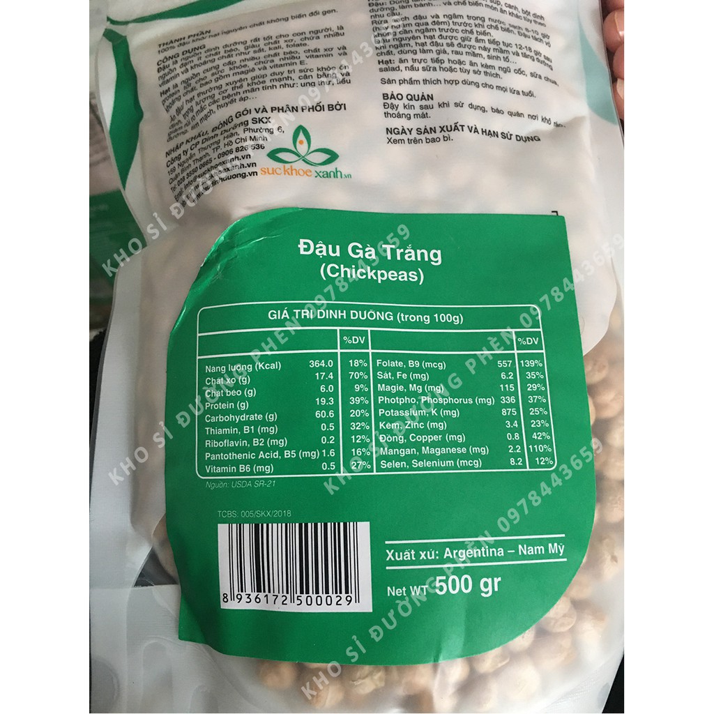 Đậu Gà Trắng Chickpeas, Gói 500Gr