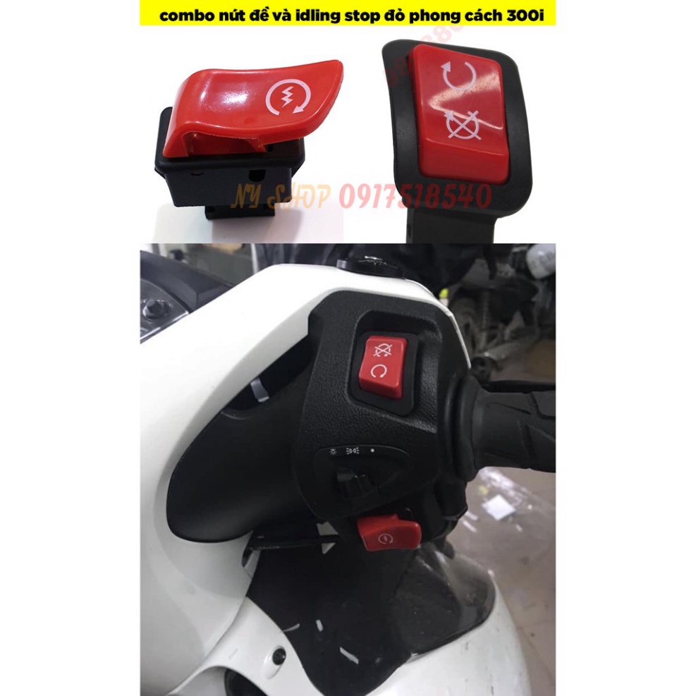 combo nút đề +idling stop màu đỏ 300i lắp SHVN2012-2019, sh2010 Ảnh thật Sp
