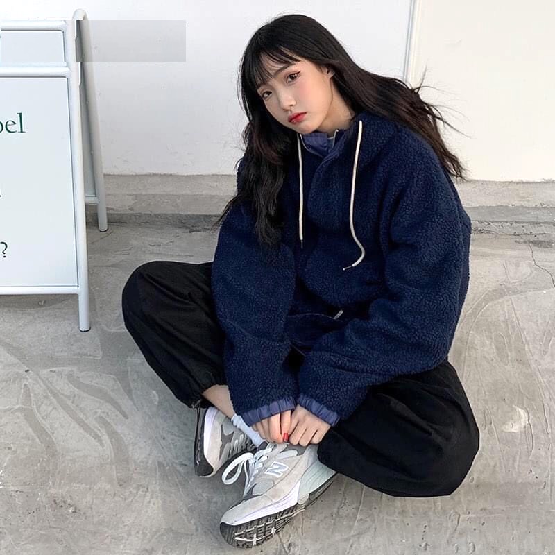 Áo Khoác Lông Túi Hộp Xanh Than PEONYB Nữ [FREESHIP]🌸 Jacket form rộng tay bồng phong cách Ulzzang 🌸 | BigBuy360 - bigbuy360.vn