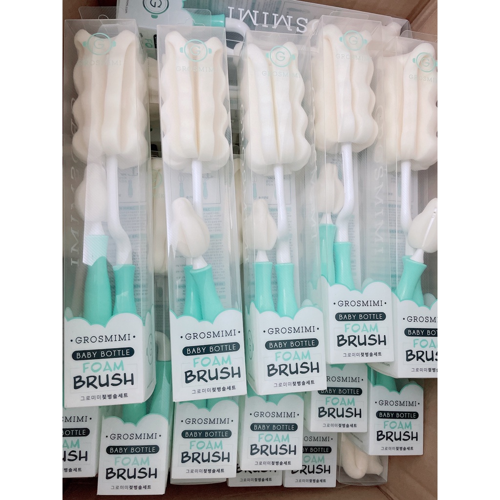 (MÀU XANH) Set 2 cọ mút xốp bọt biển rửa bình sữa và núm ti bọt biển Grosmimi Hàn Quốc
