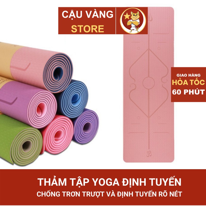 Thảm tập yoga định tuyến, thảm tập yoga gym thể dục tại nhà cao cấp chống trượt 2 lớp cao su TPE dày 6-8mm