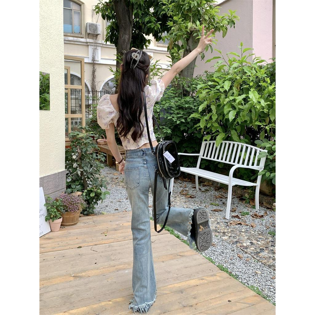 Áo Hoa Tay Phồng Cột Dây Dáng Ôm Co Giãn Phong Cách Hàn Quốc 63375