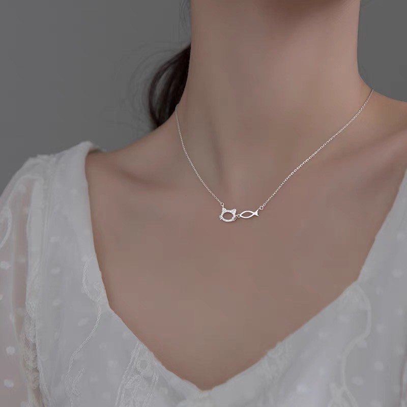 Dây chuyền mèo cá bạc s925