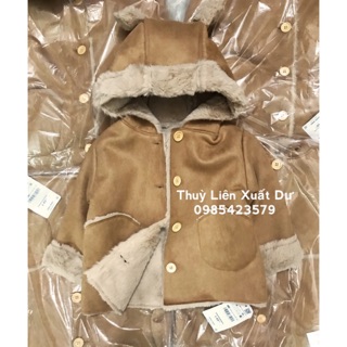 Áo khoác da lộn lót lông cừu màu beige