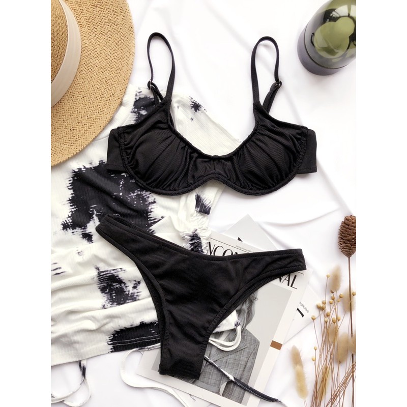 [BKN919] &lt;ÂU&gt; SET BIKINI VẢI TĂM ĐEN/HỒNG/XANH (CÓ GỌNG)