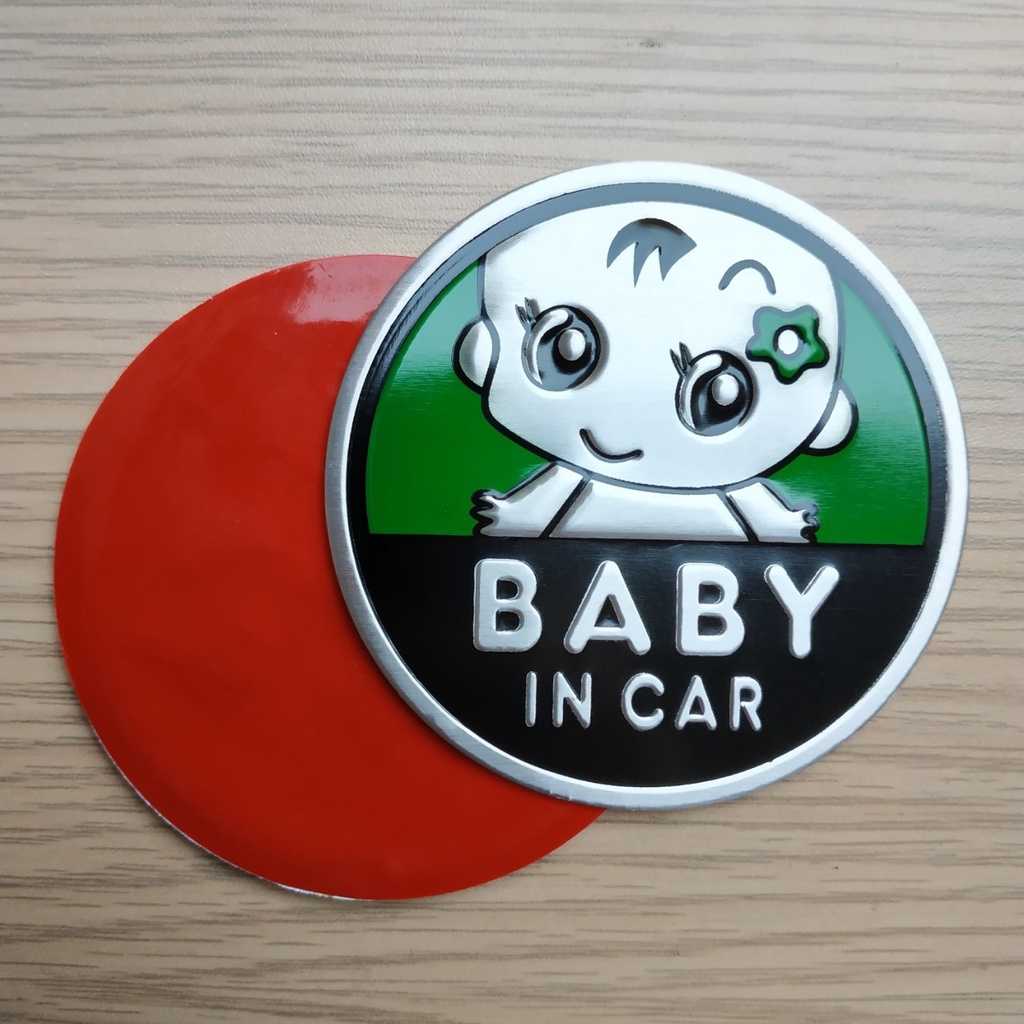 Tem nhôm dán xe Baby in car hình tròn 7.5cm nhiều màu