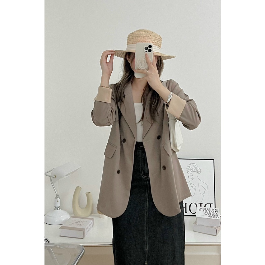 Áo khoác blazer nữ tay pha nâu siêu xinhI Trần Hân Shop 2005914